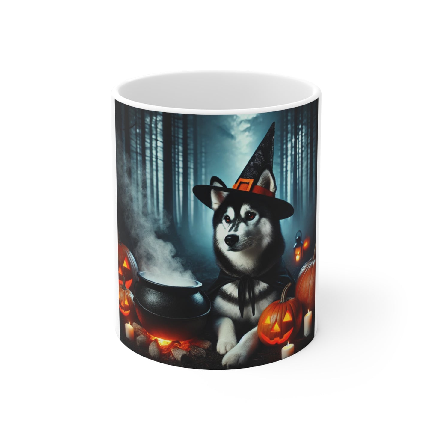 Siberian Husky Witch Halloween Mug - Magical Dog Mug with Cauldron Design