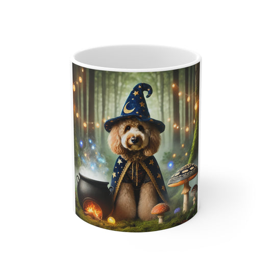 Goldendoodle Wizard Halloween Mug - Magical Dog Mug with Cauldron Design