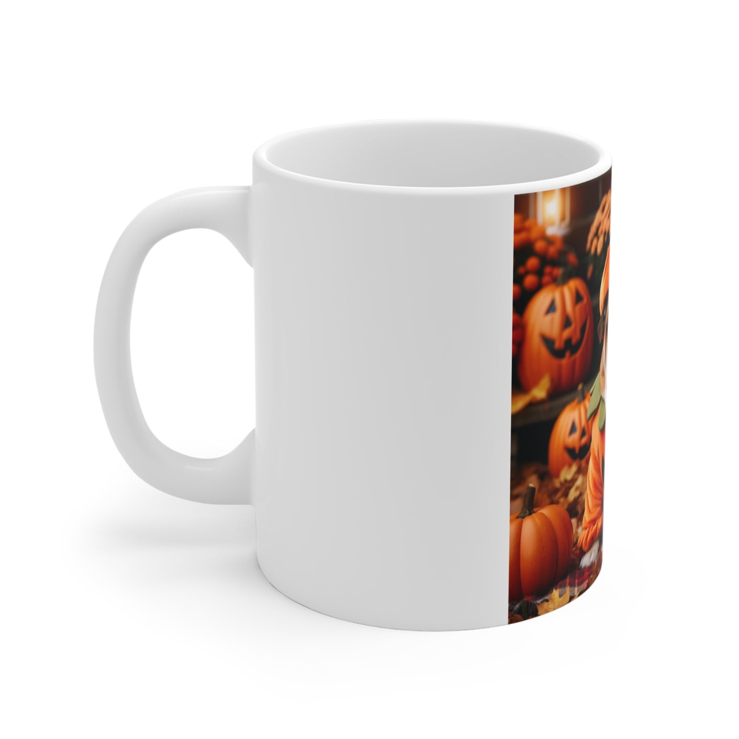Bulldog Pumpkin Patch Halloween Mug - Cute Dog in Pumpkin Costume Design