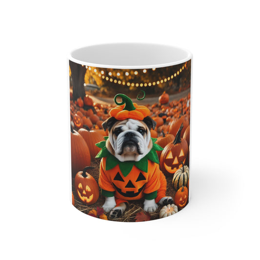 Bulldog Pumpkin Halloween Mug - Cute Dog Lover's Mug for Halloween