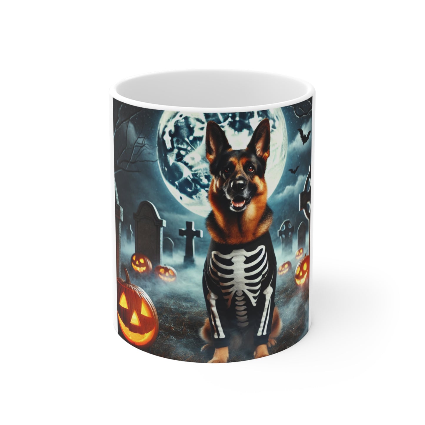 German Shepherd Skeleton Halloween Mug - Spooky Dog Mug for Halloween Lovers