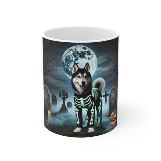 Siberian Husky Skeleton Halloween Mug - Spooky Dog Lover's Mug